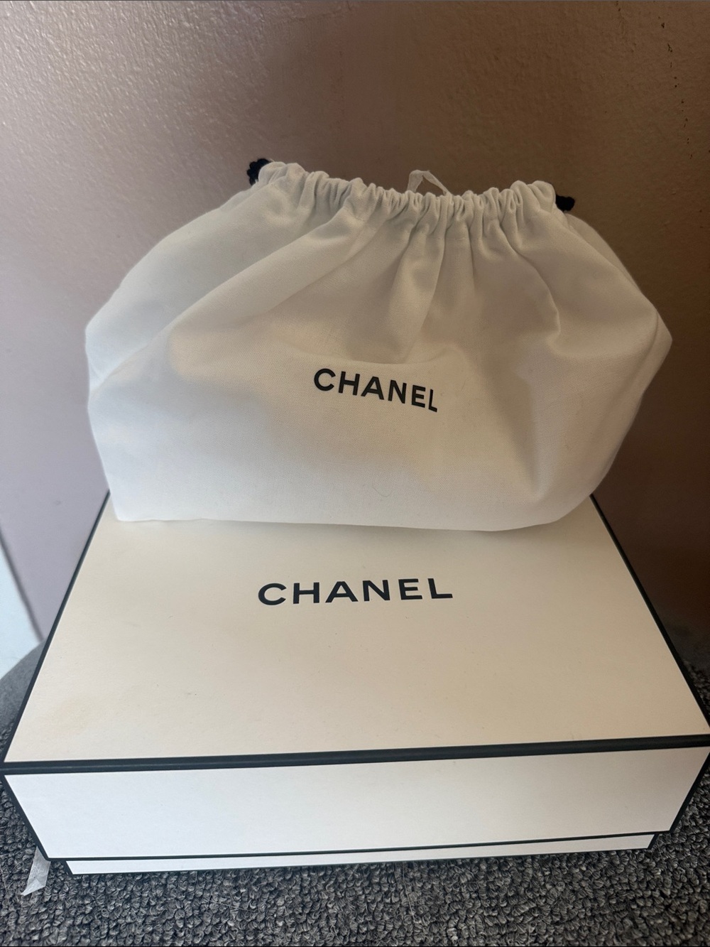 Chanel box and Drawstring Pouch